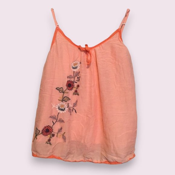 🔥LAST CHANCE! DONATING 7/8 Coral Pink & Orange Floral Spaghetti Strap Top XS - Picture 1 of 5